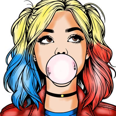 realististic girl blowing bubble -gum
