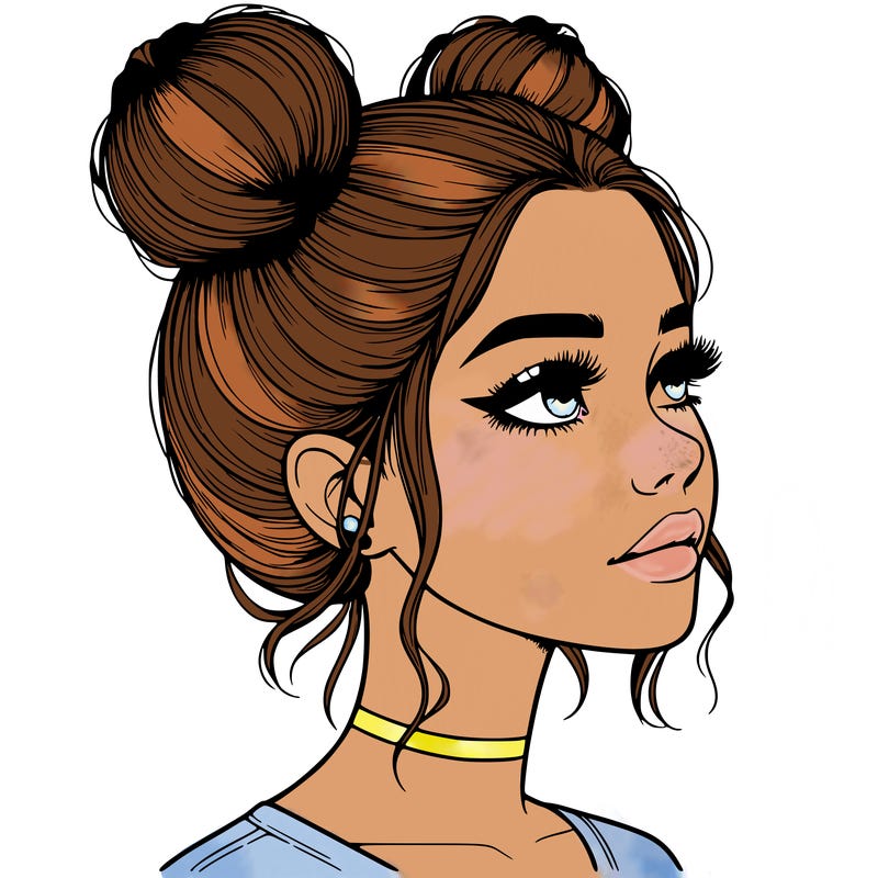 realistic girl with buns on the top of her head