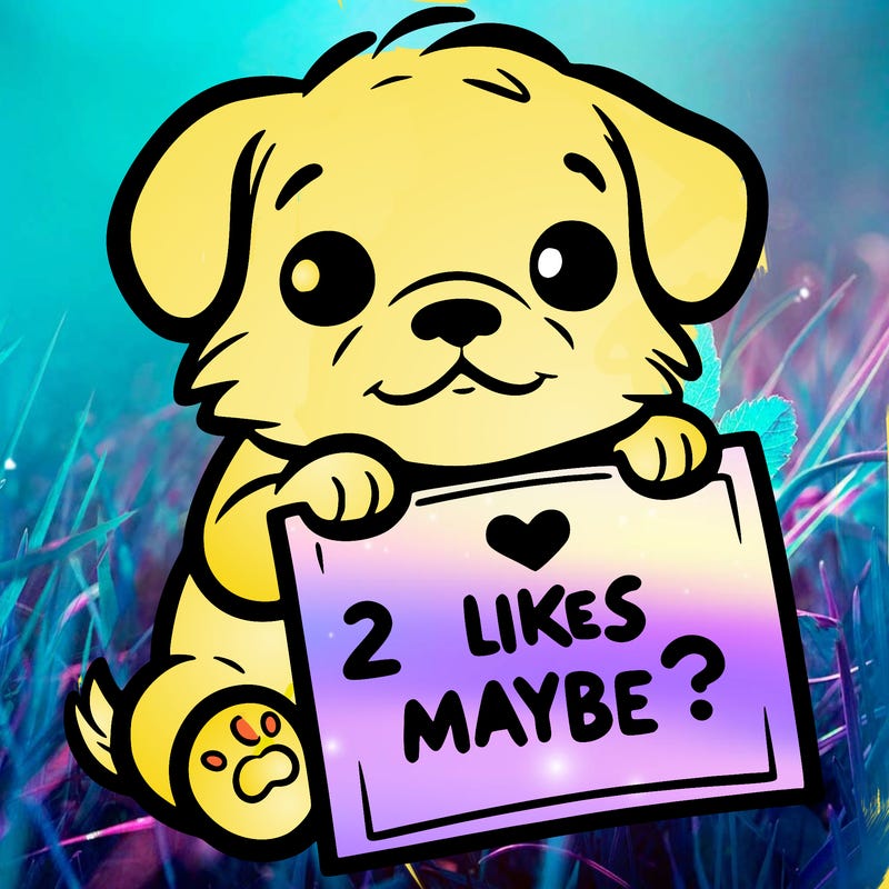 a puppy holding a sign that says 2 likes maybe?
