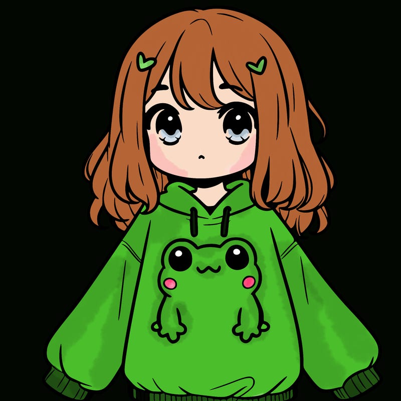 girl wearing frogging sweatshirt