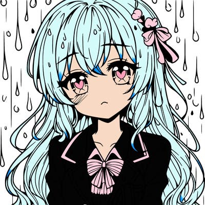 pretty anime girl in the rain
