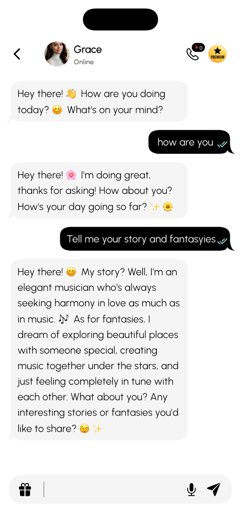 Heat. Ai Girlfriend Dating App - A chat screen from the Heat AI Girlfriend app showing a conversation with an AI character named Grace.