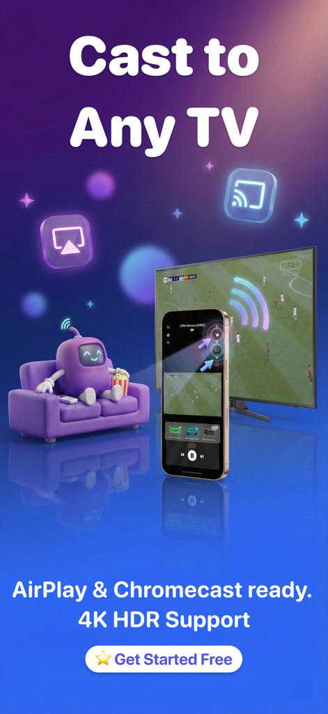 Stream Master: IPTV M3U Player - Smartphone streamt Live-Sport auf einen Fernseher mit der Stream Master IPTV-App mit AirPlay- und Chromecast-Unterstützung