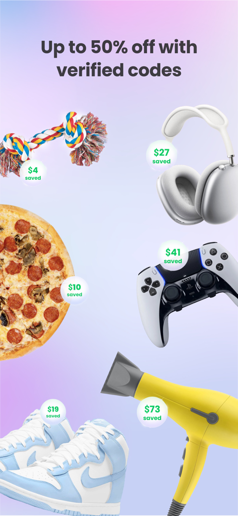 Graphic showing savings on headphones sneakers and electronics using verified Shop Mail coupon codes