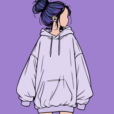 realistic girl with a oversized sweatshirt on and a bun