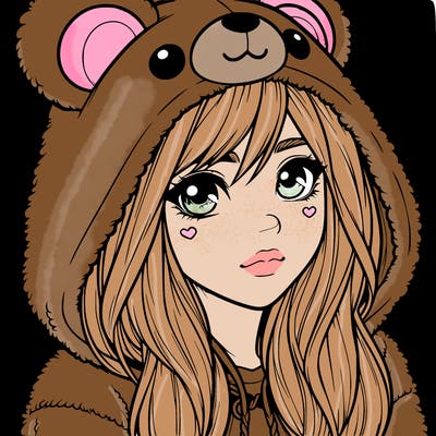 realistic girl in a bear hoodie
