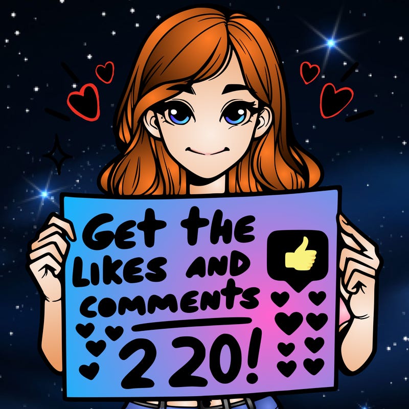 beautiful girl holding up a poster that says get the likes and comments to 200!