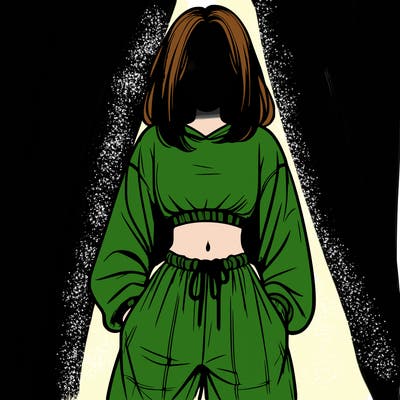 realistic girl faceless with baggy pants and a crop top