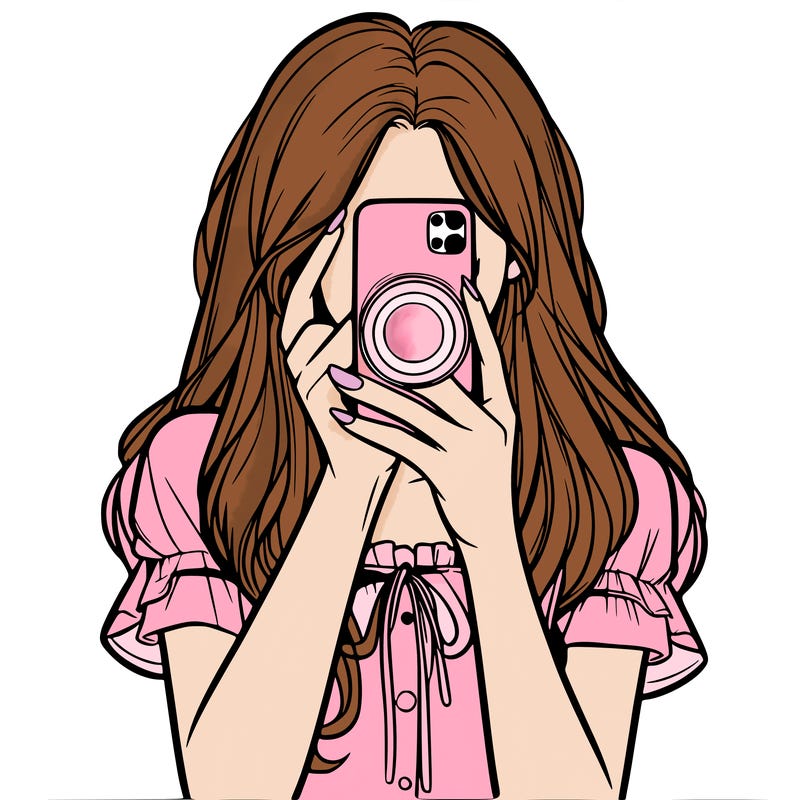 a realistic girl holding her phone taking pictures
