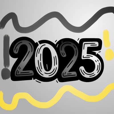 one line scrawled numbers sketch design “2025”
