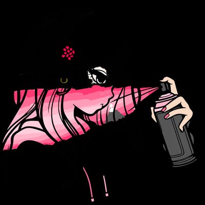 a realistic girl spray painting