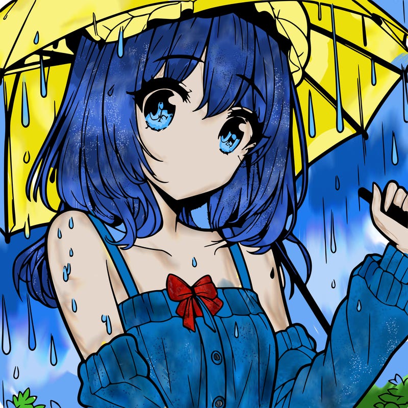 pretty anime girl in the rain