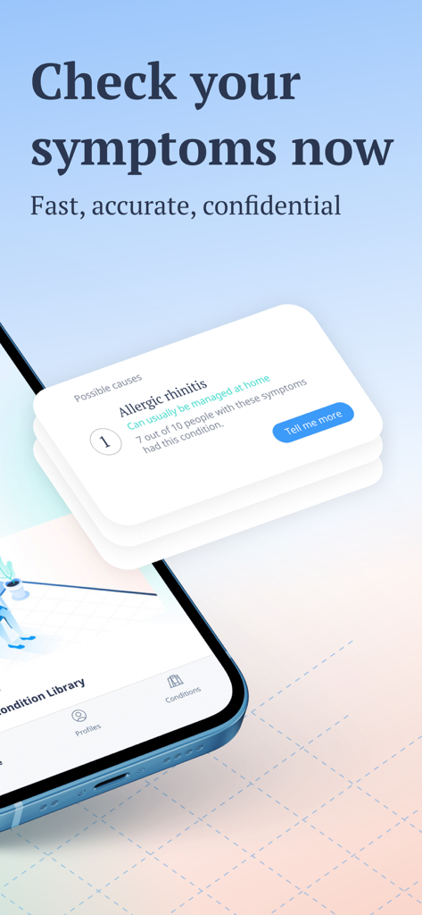 Ada health app screen showing symptom checker results for allergic rhinitis