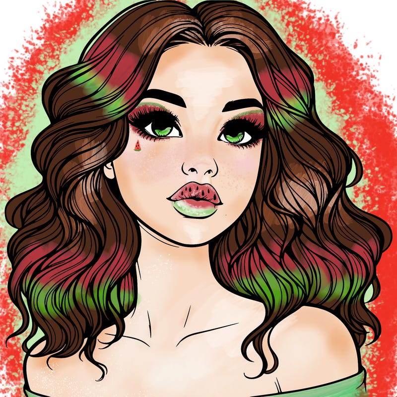 realistic girl with wavy hair and lips