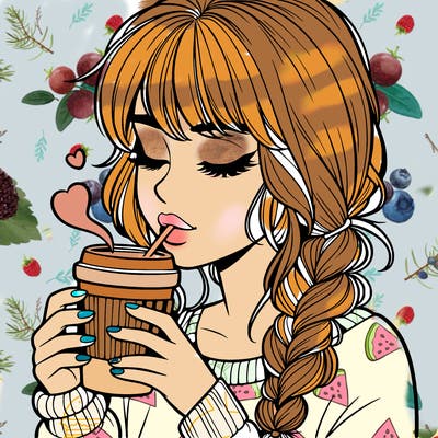 realistic girl drinking coffee