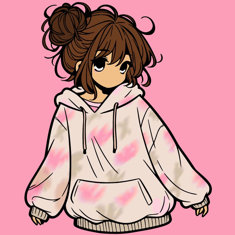 girl with baggy sweatshirt and messy bun