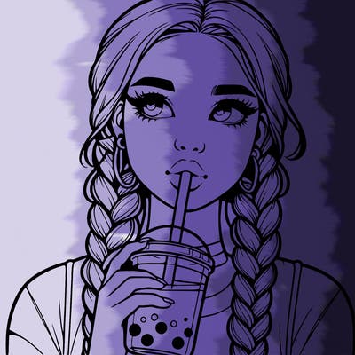 realistic girl with braided hair drinking boba