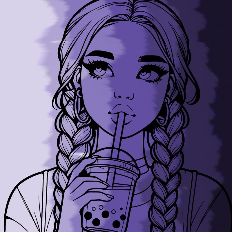 realistic girl with braided hair drinking boba