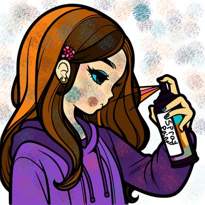 a realistic girl spray painting