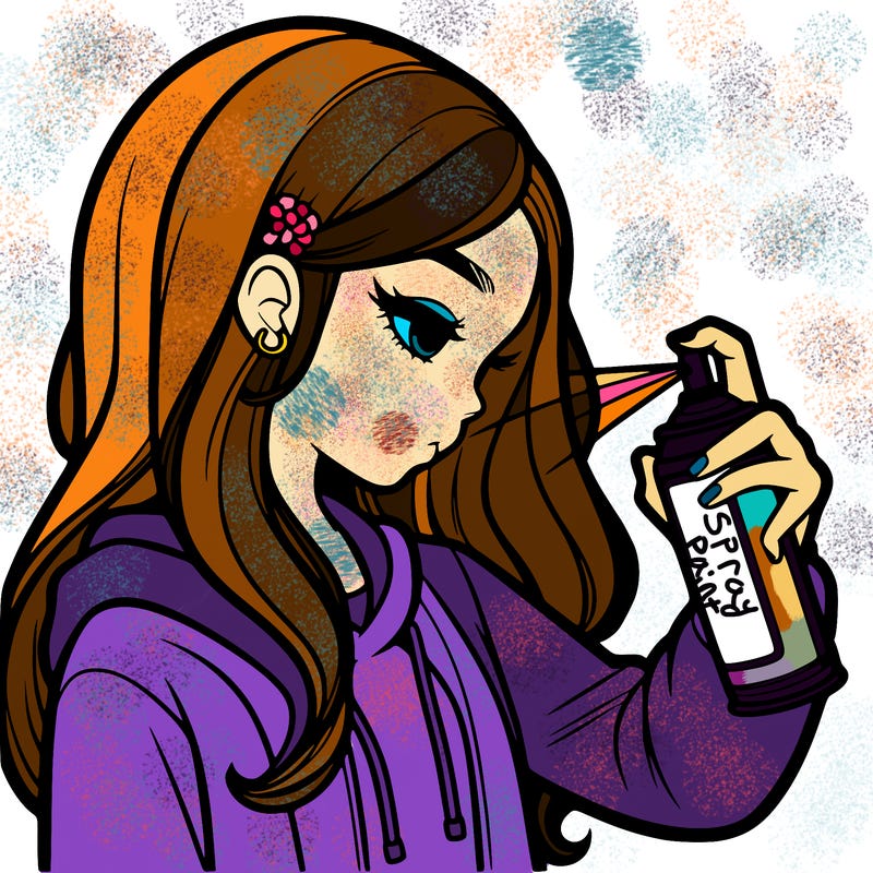 a realistic girl spray painting