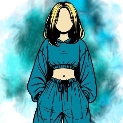 realistic girl faceless with baggy pants and a crop top