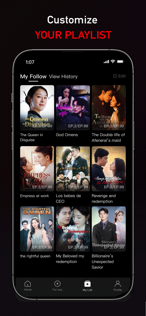 RadReel - RadReel app interface displaying a customized list of short drama series thumbnails
