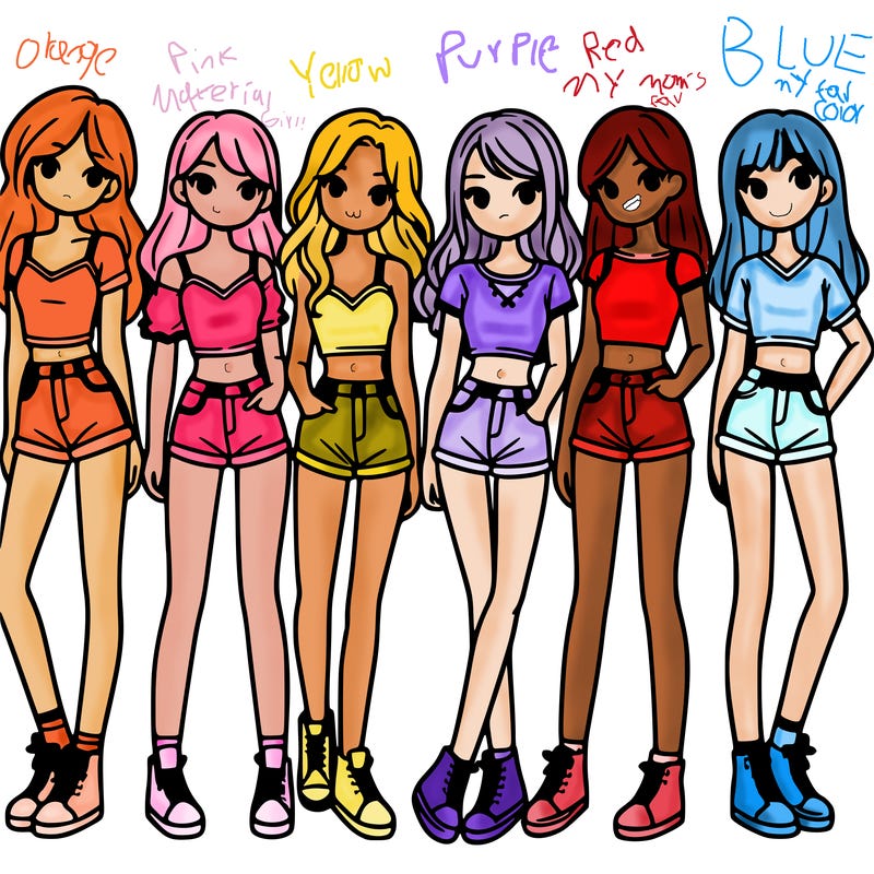 a group of girls wearing crop tops and shorts