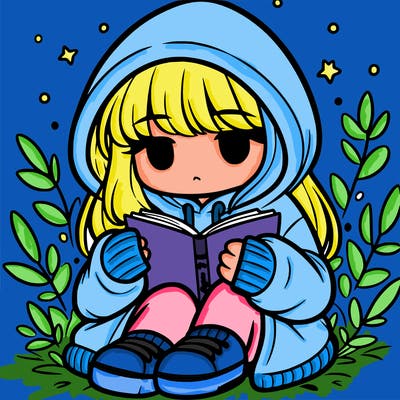 girl in oversized hoodie reading a book