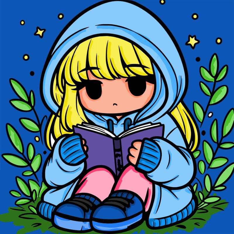 girl in oversized hoodie reading a book
