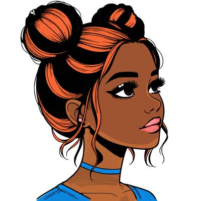 realistic girl with buns on the top of her head