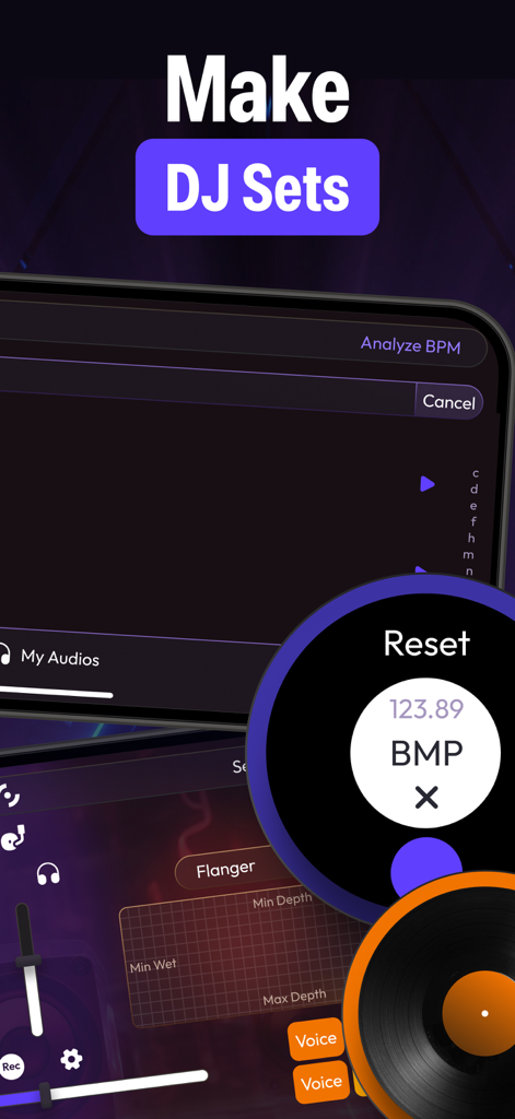 Dj Mixer: Virtual Music Maker - Mobile app interface for making DJ sets with BPM analysis and audio effects