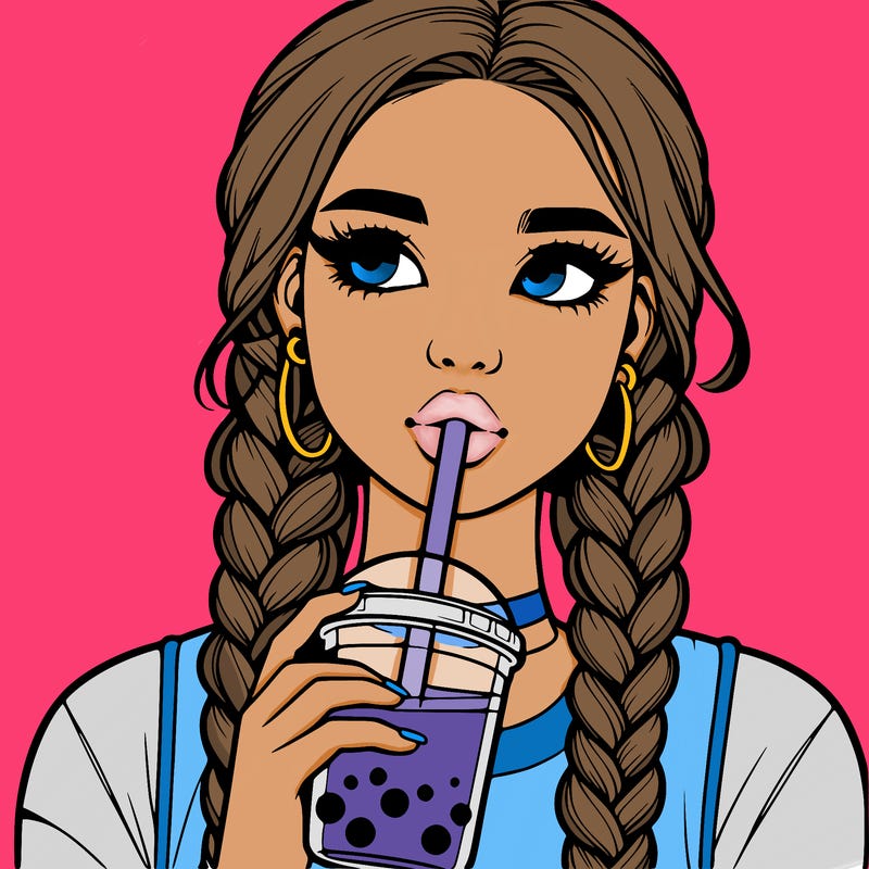 realistic girl with braided hair drinking boba