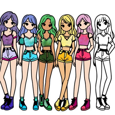 a group of girls wearing crop tops and shorts