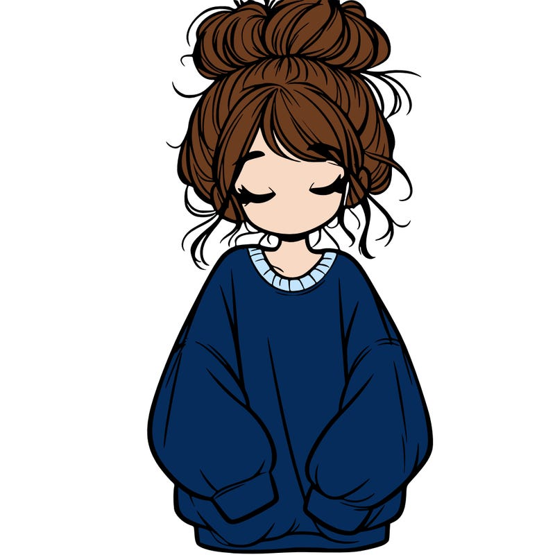 girl with baggy sweatshirt and messy bun