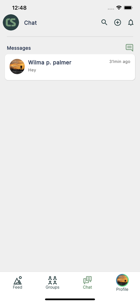 CamoSpace - The chat and direct messaging screen of the CamoSpace social network app for outdoor enthusiasts.