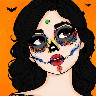 realistic girl with skull makeup