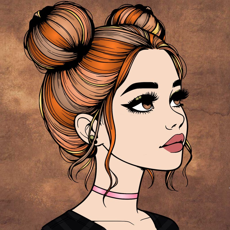 realistic girl with buns on the top of her head