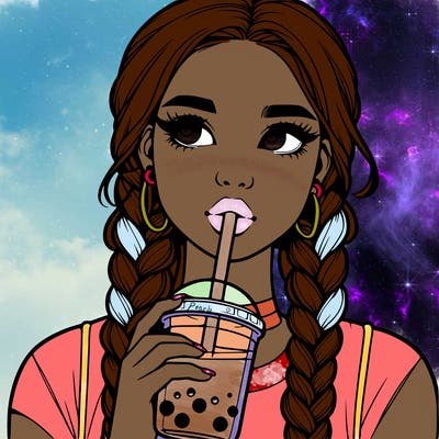 realistic girl with braided hair drinking boba