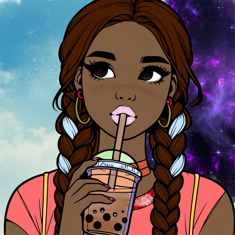 realistic girl with braided hair drinking boba