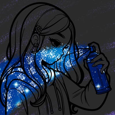 a realistic girl spray painting