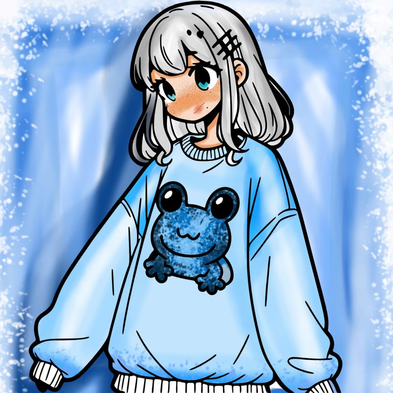 girl wearing frogging sweatshirt