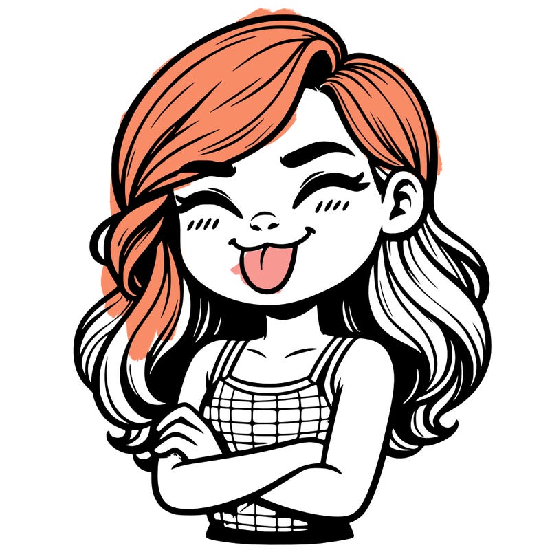 realistic girl crossing her arms and wearing a tank top with her tongue held out she has long hair