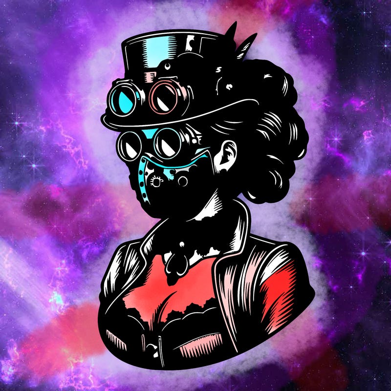 steam punk lady with mask realistic
