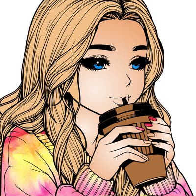 realistic girl drinking coffee