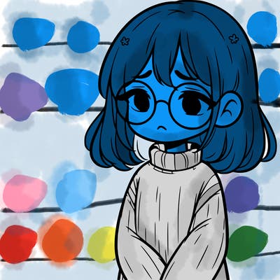 sad girl with glasses in a sweater