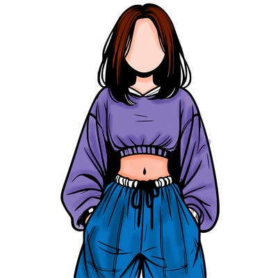 realistic girl faceless with baggy pants and a crop top