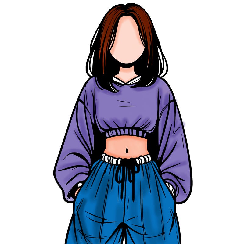 realistic girl faceless with baggy pants and a crop top
