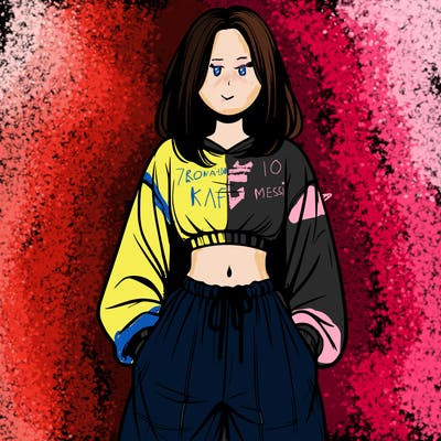 realistic girl faceless with baggy pants and a crop top