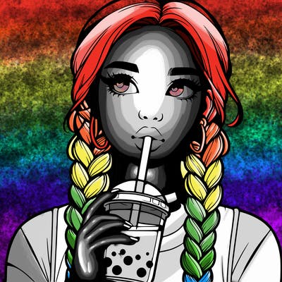 realistic girl with braided hair drinking boba
