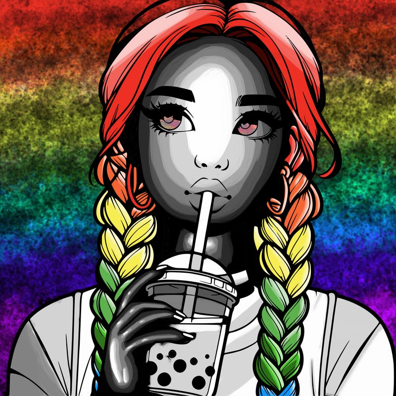 realistic girl with braided hair drinking boba